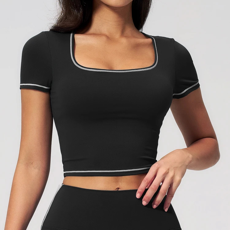 Fabric For Yoga Custom Activewear Design Assistance For Teams Short Sleeve Yoga Tops T-Shirt - 图片 8