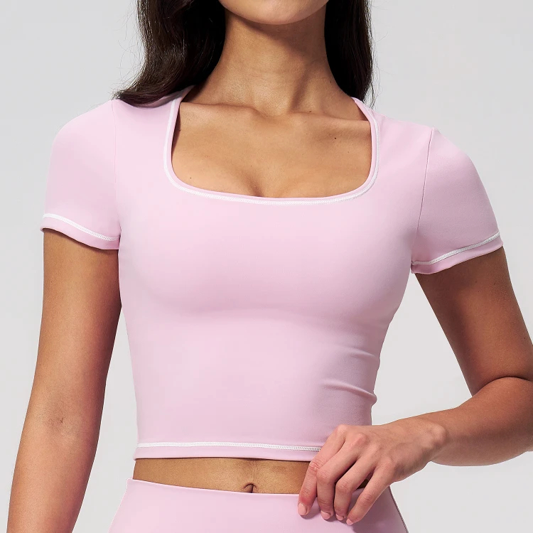 Fabric For Yoga Custom Activewear Design Assistance For Teams Short Sleeve Yoga Tops T-Shirt - 图片 4