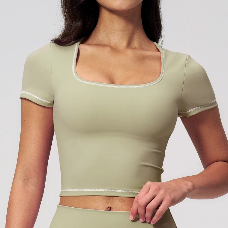 Fabric For Yoga Custom Activewear Design Assistance For Teams Short Sleeve Yoga Tops T-Shirt - 图片 5