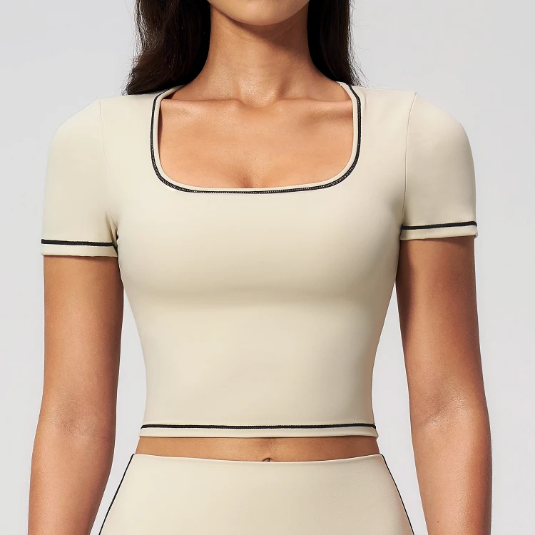 Fabric For Yoga Custom Activewear Design Assistance For Teams Short Sleeve Yoga Tops T-Shirt - 图片 3