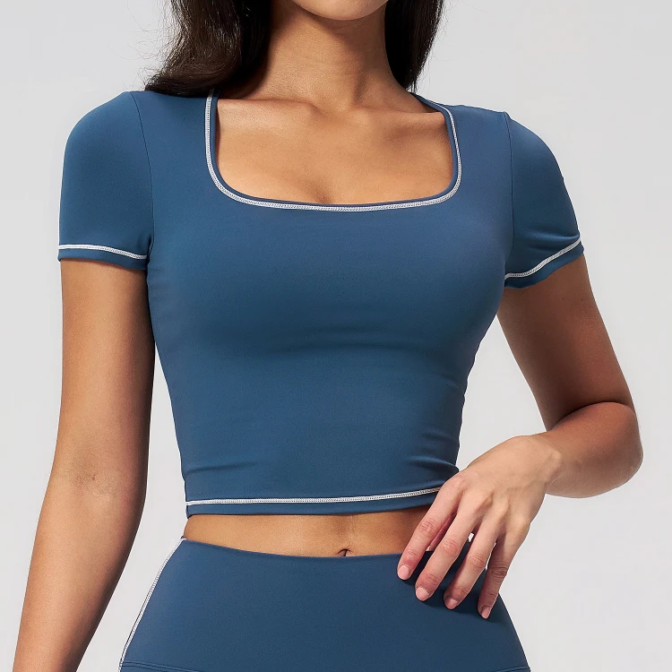 Fabric For Yoga Custom Activewear Design Assistance For Teams Short Sleeve Yoga Tops T-Shirt - 图片 6