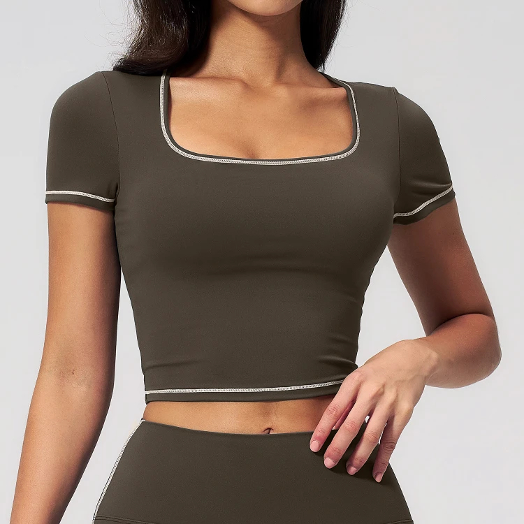 Fabric For Yoga Custom Activewear Design Assistance For Teams Short Sleeve Yoga Tops T-Shirt - 图片 7