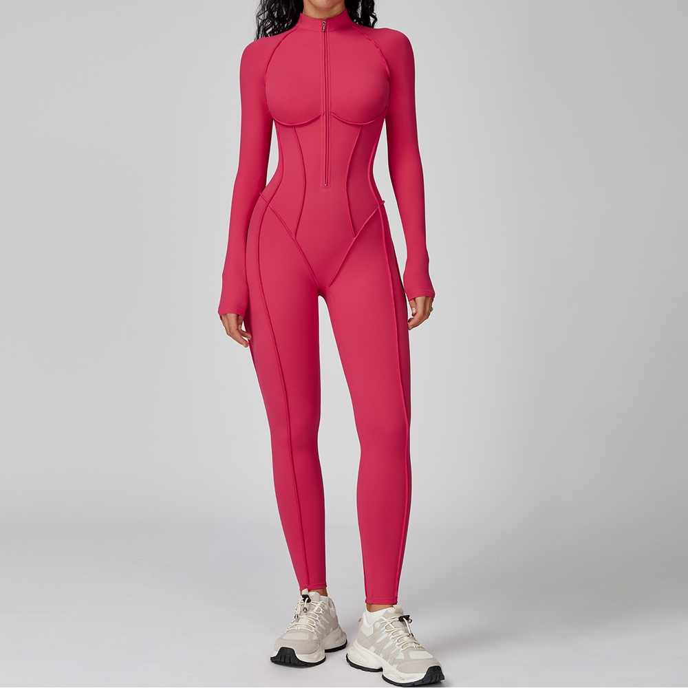 Small MOQ Activewear Custom Activewear Gym Clothing Suppliers Activewear Slim Fit Half Zipper Jumpsu...