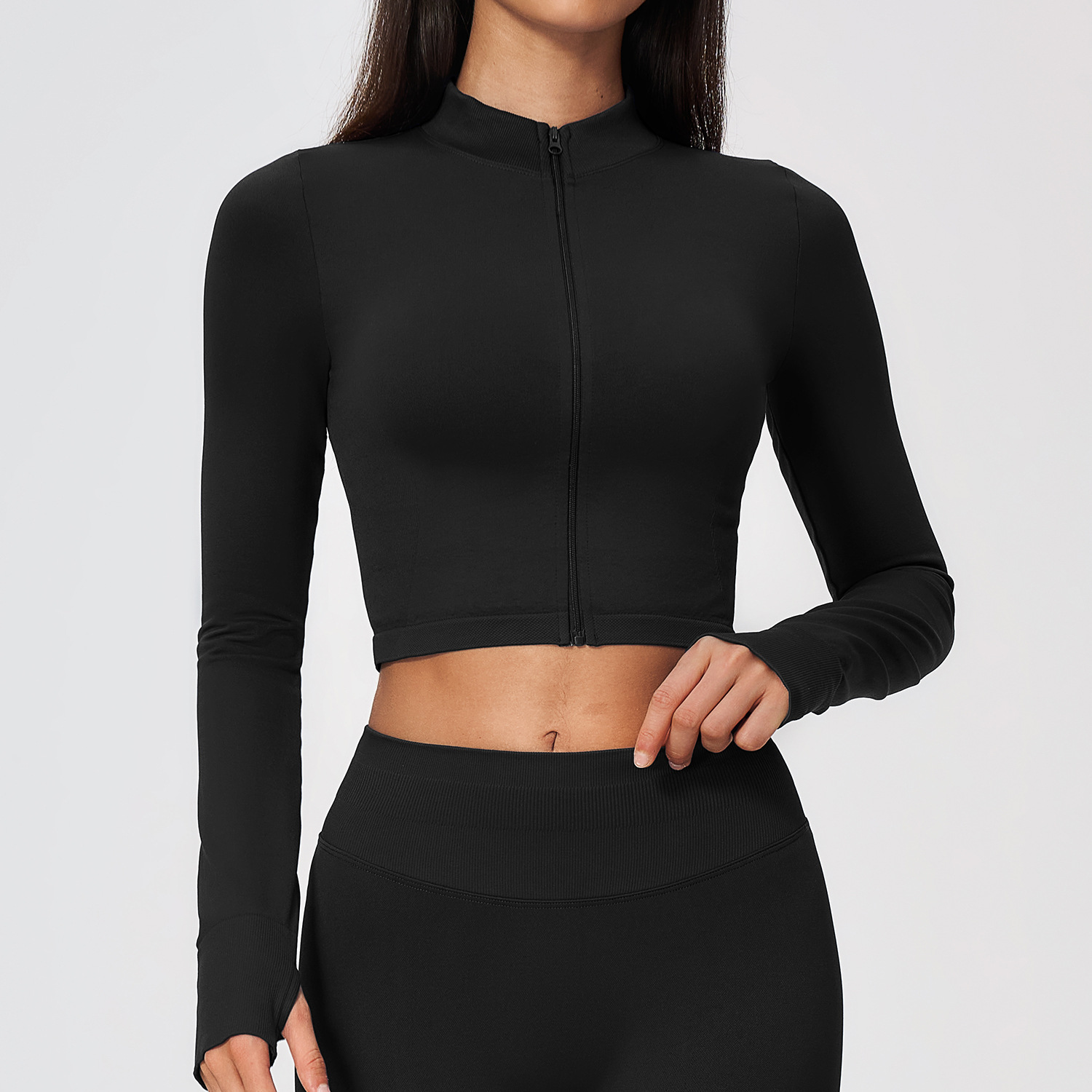 Plus Size Activewear Manufacturer Custom Yoga Wear Seamless Manufacturer Seamless Zip‑Up Mock Neck...