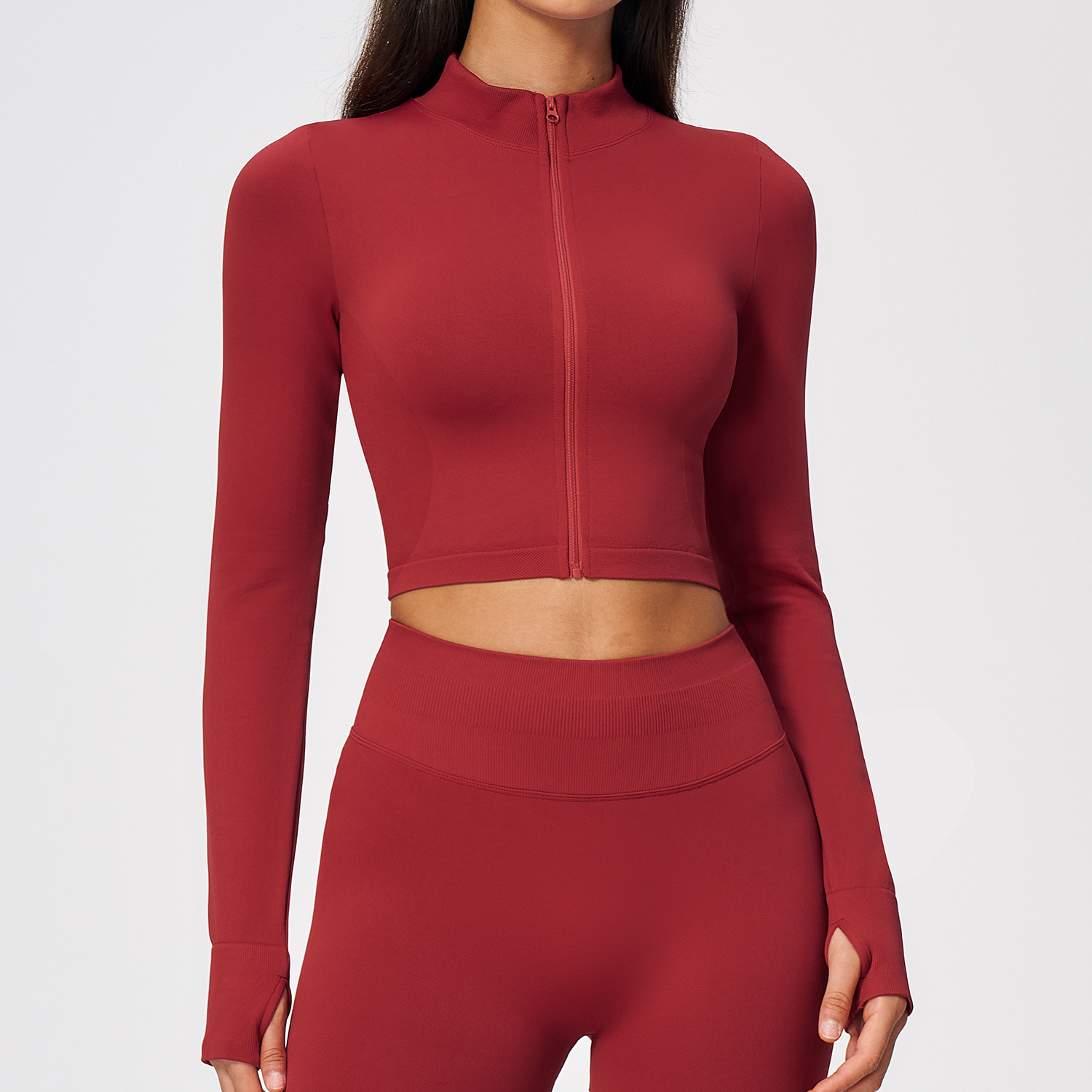 Plus Size Activewear Manufacturer Custom Yoga Wear Seamless Manufacturer Seamless Zip‑Up Mock Neck...