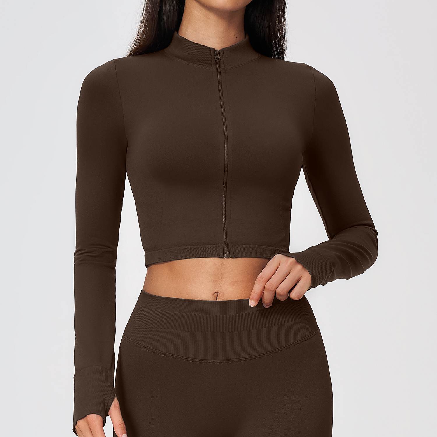 Plus Size Activewear Manufacturer Custom Yoga Wear Seamless Manufacturer Seamless Zip‑Up Mock Neck...