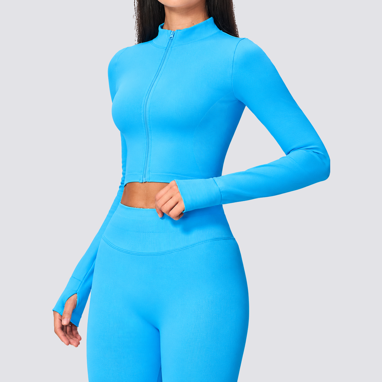 Plus Size Activewear Manufacturer Custom Yoga Wear Seamless Manufacturer Seamless Zip‑Up Mock Neck...